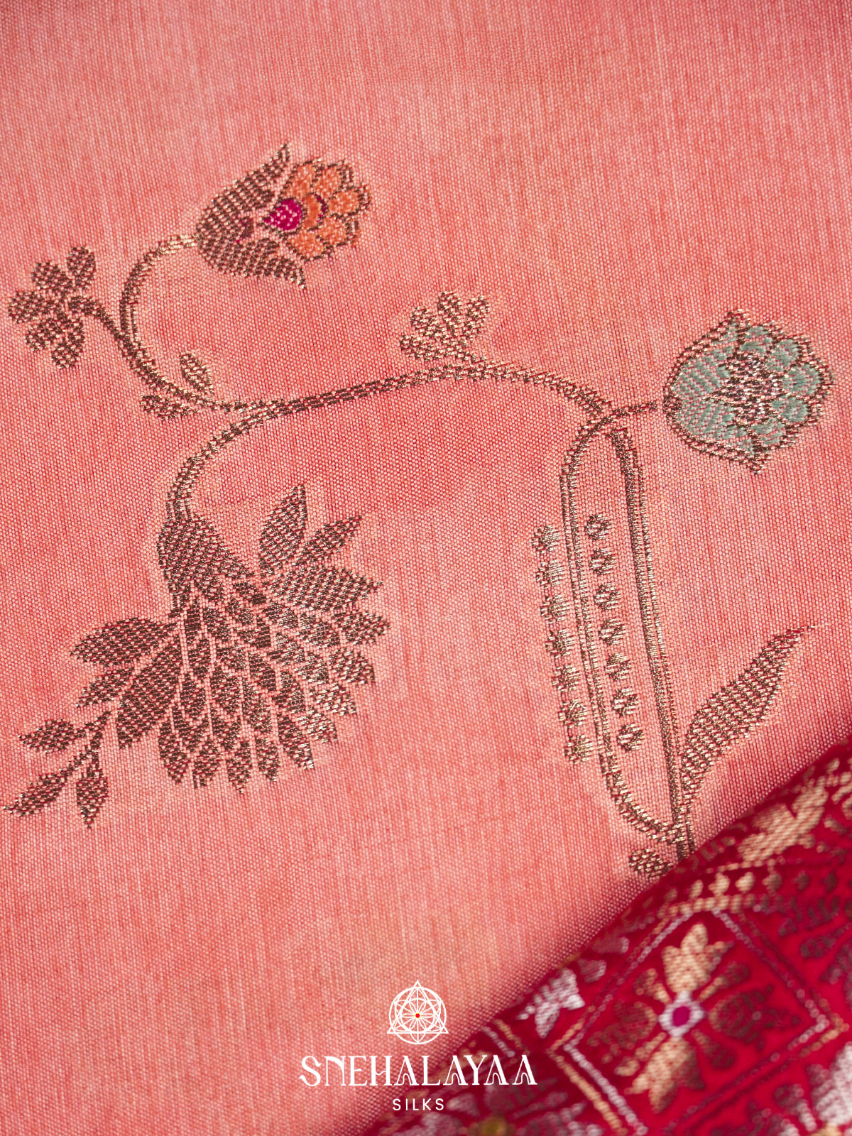 Peach Banaras Raw Silk Saree