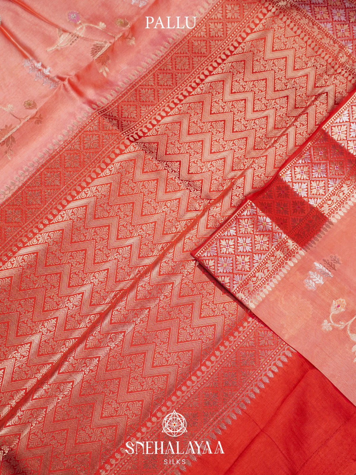 Peach Banaras Raw Silk Saree
