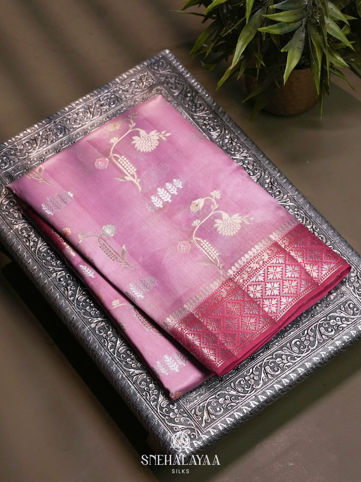 Pink Banaras Raw Silk Saree