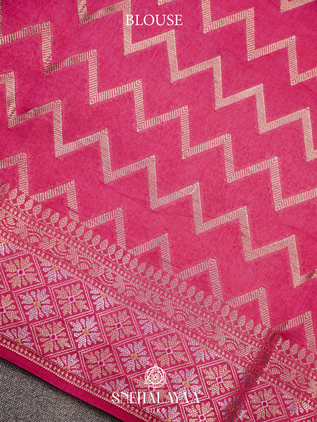 Pink Banaras Raw Silk Saree