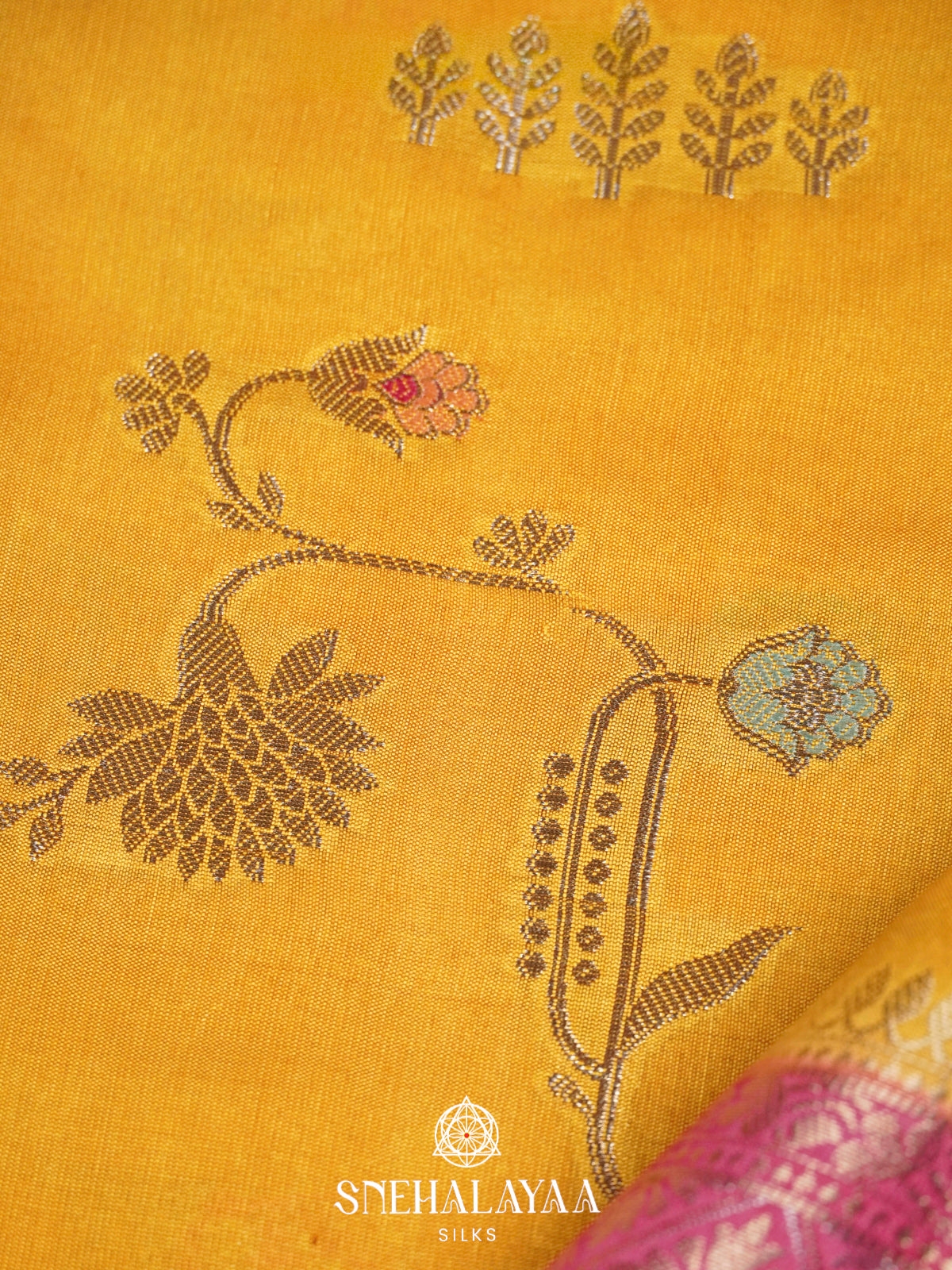 Mango Yellow Banaras Raw Silk Saree