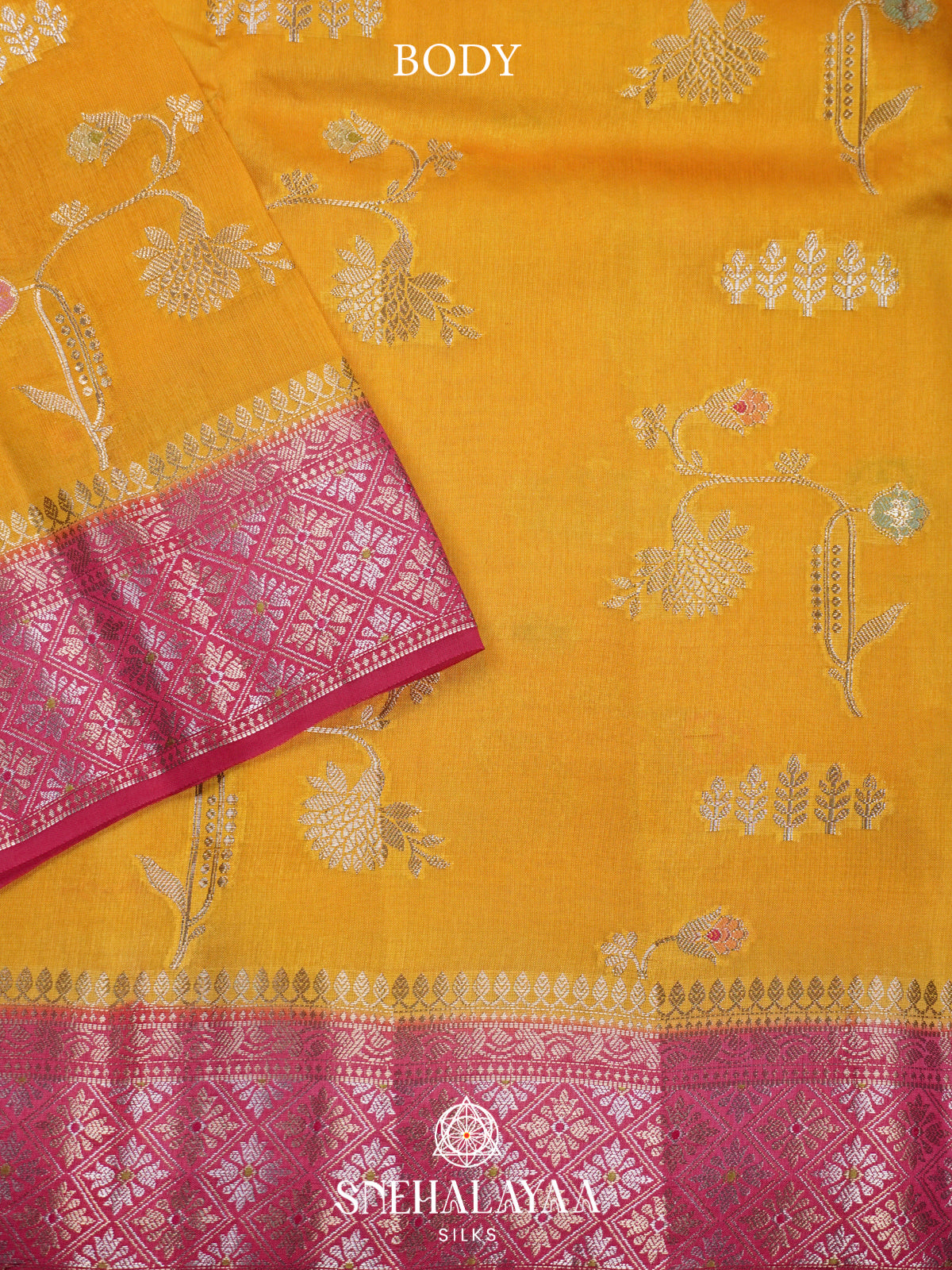 Mango Yellow Banaras Raw Silk Saree