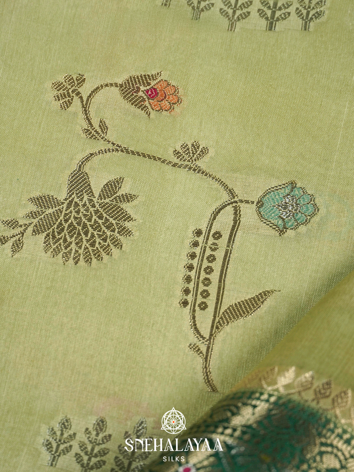 Pista Green Banaras Raw Silk Saree