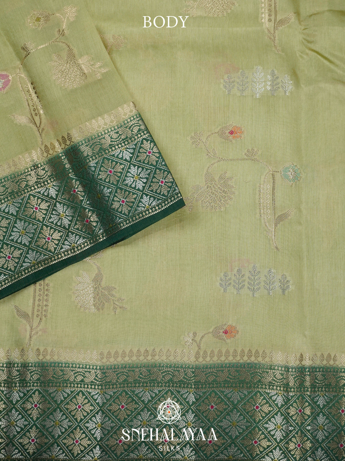 Pista Green Banaras Raw Silk Saree