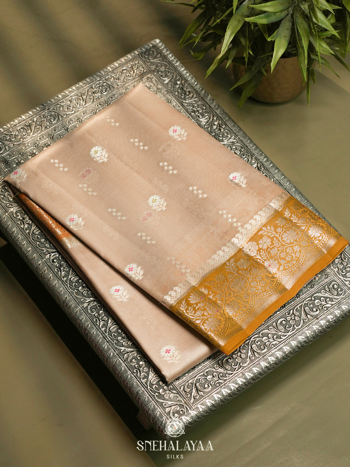 Cream Banaras Raw Silk Saree