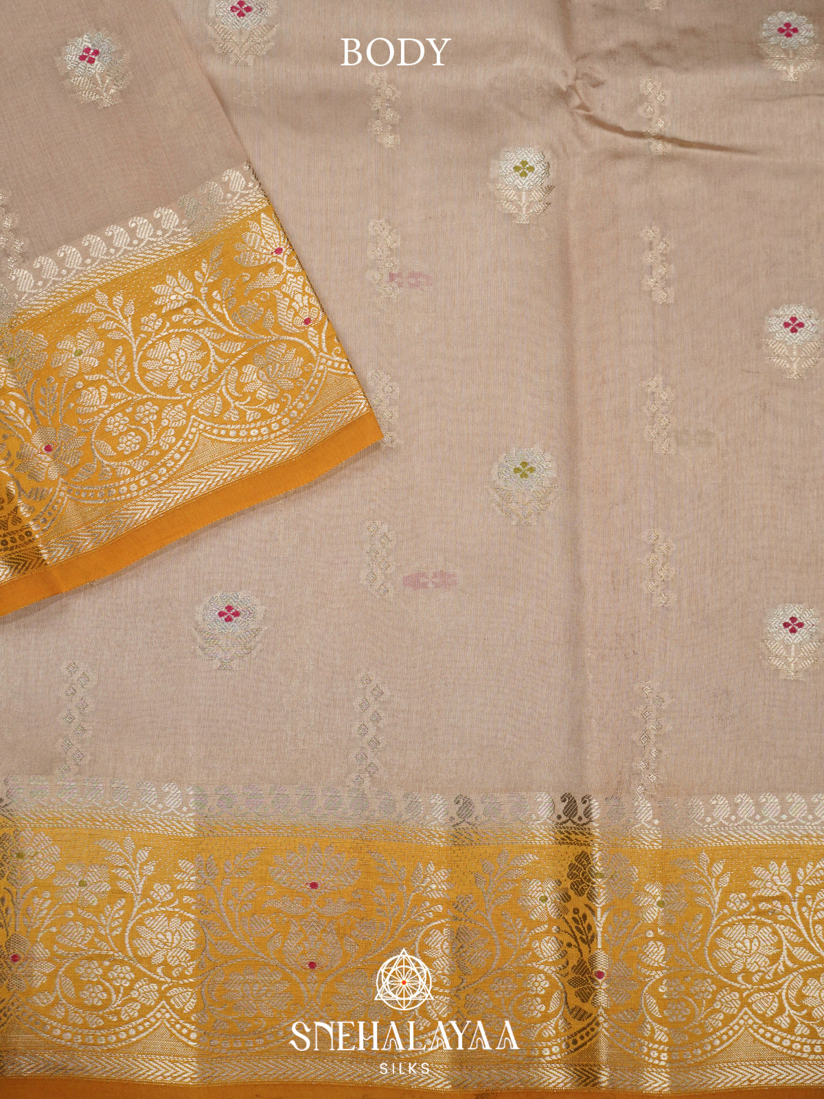 Cream Banaras Raw Silk Saree