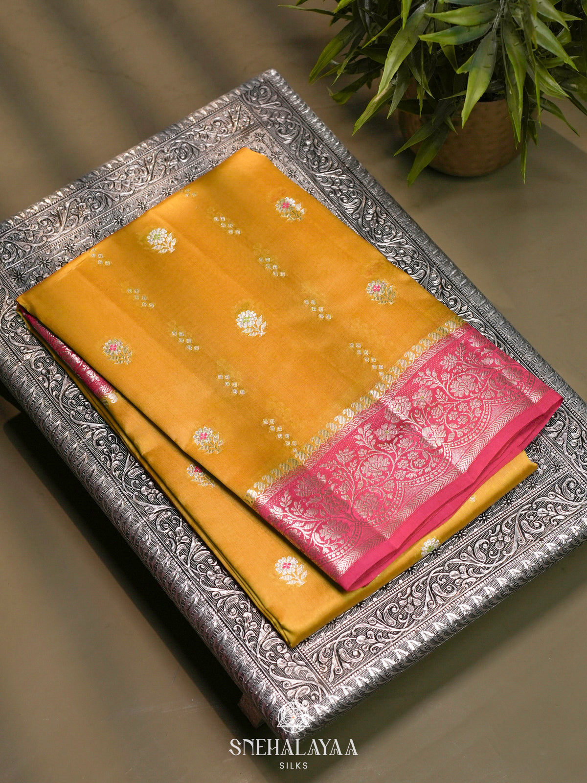 Mango Yellow Banaras Raw Silk Saree