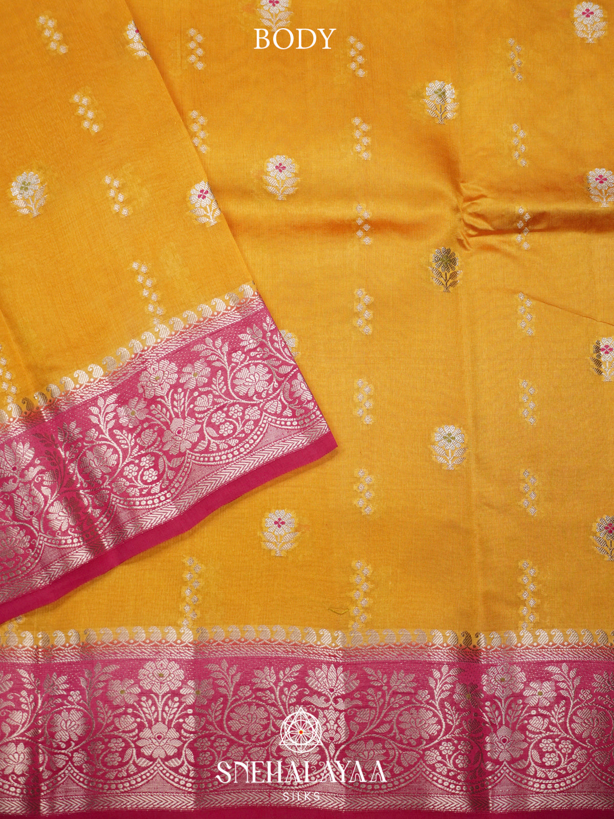 Mango Yellow Banaras Raw Silk Saree