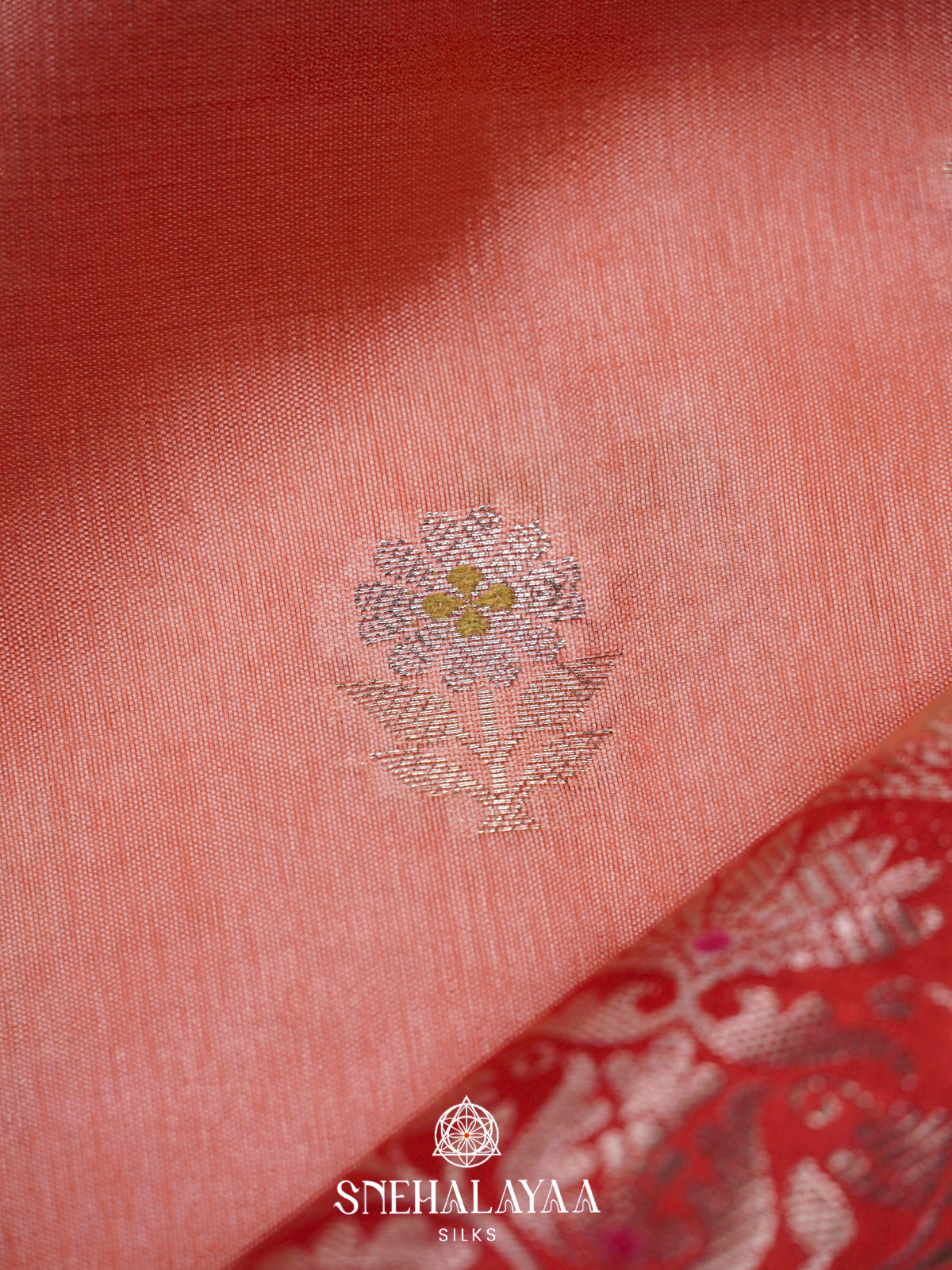 Peach Banaras Raw Silk Saree