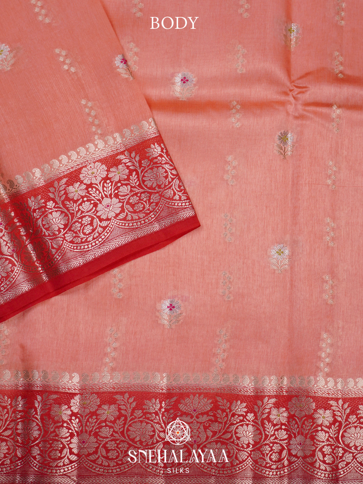 Peach Banaras Raw Silk Saree