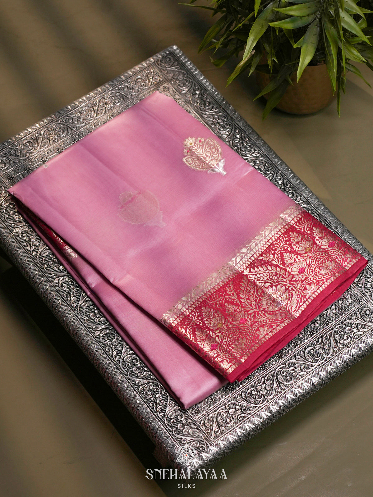 Pink Banaras Raw Silk Saree
