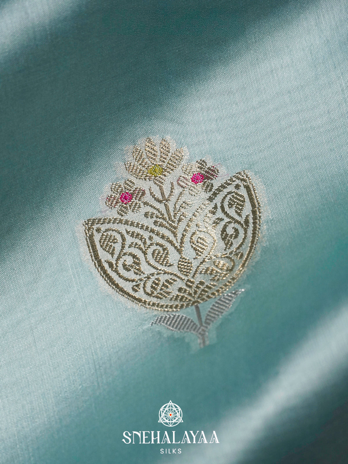 Pale Blue Banaras Raw Silk Saree