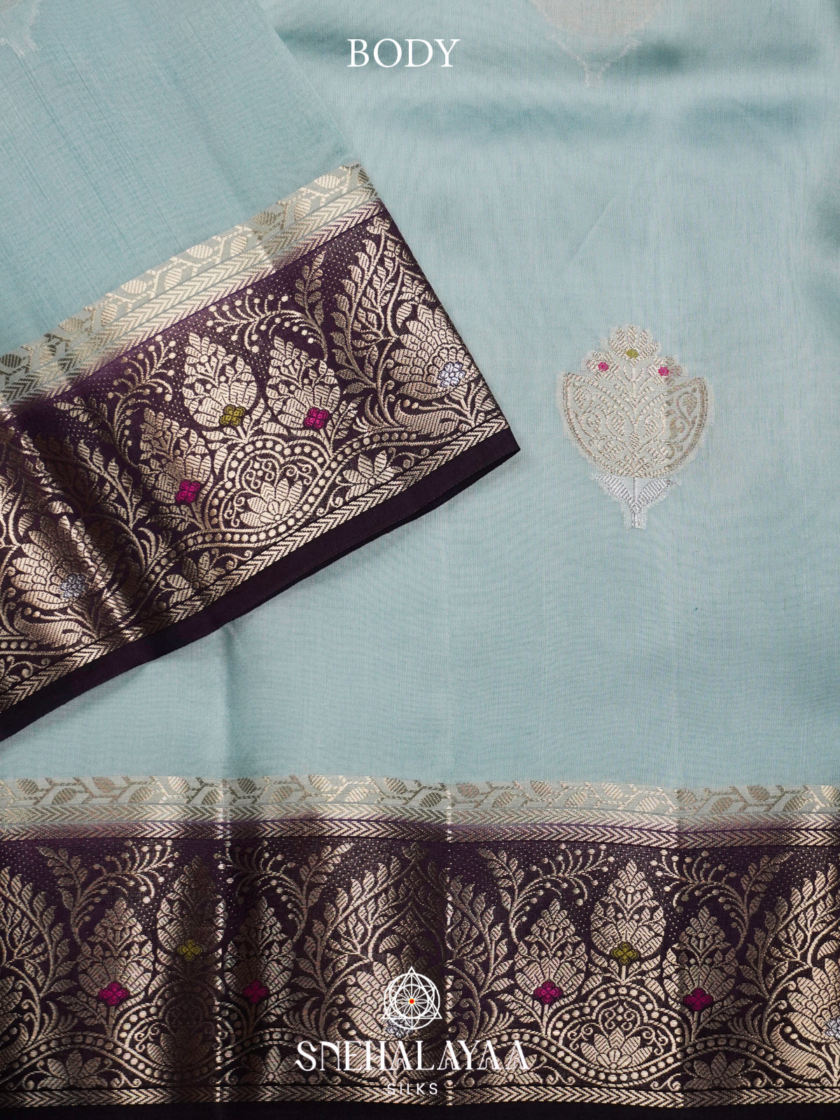 Pale Blue Banaras Raw Silk Saree