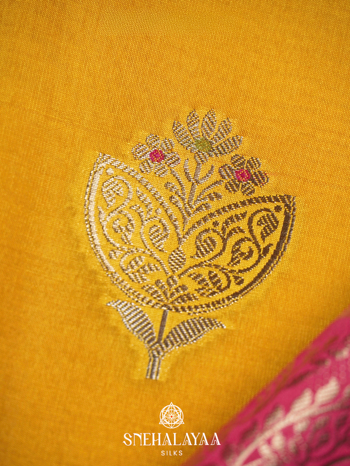 Mango Yellow Banaras Raw Silk Saree