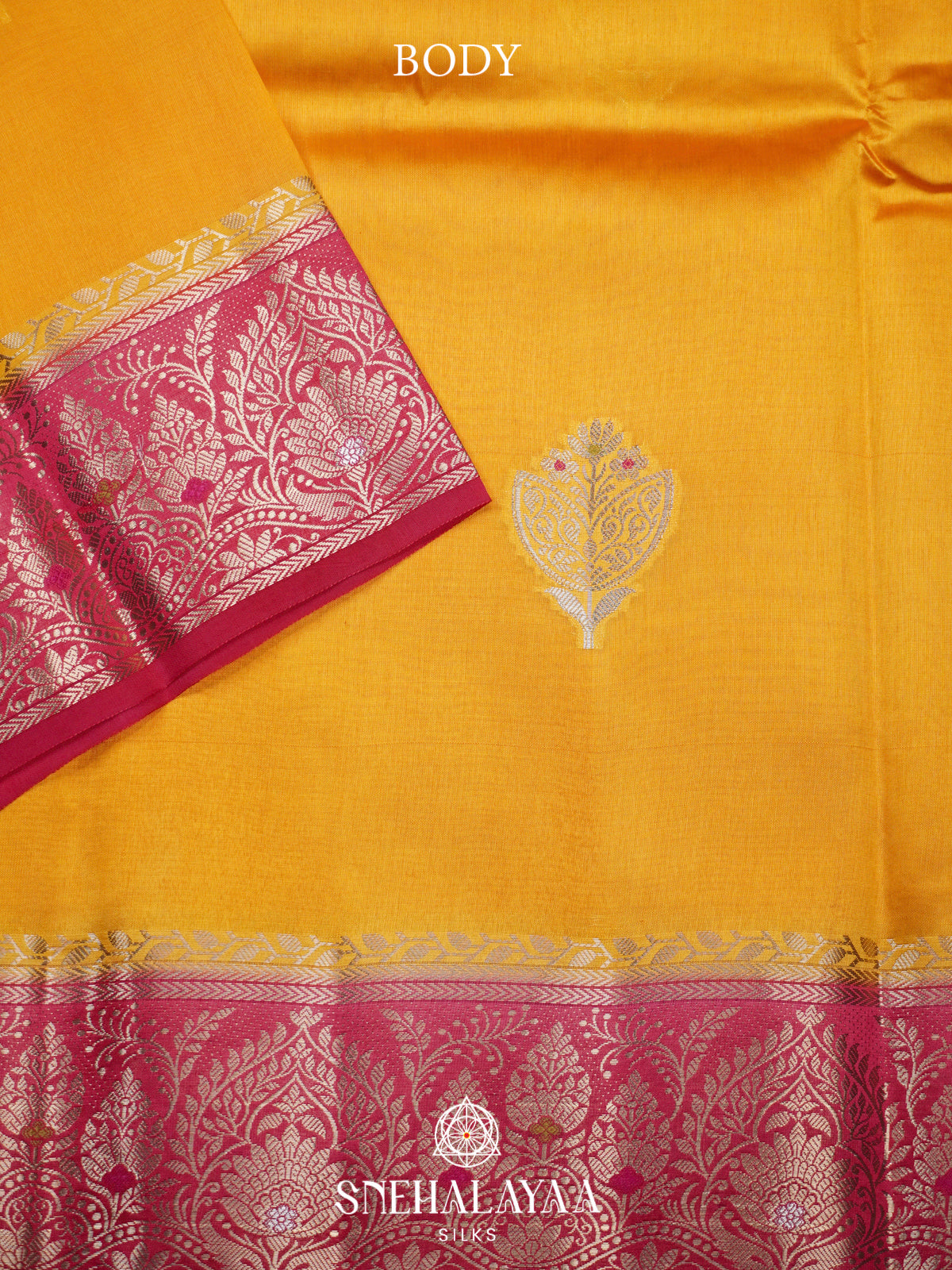 Mango Yellow Banaras Raw Silk Saree