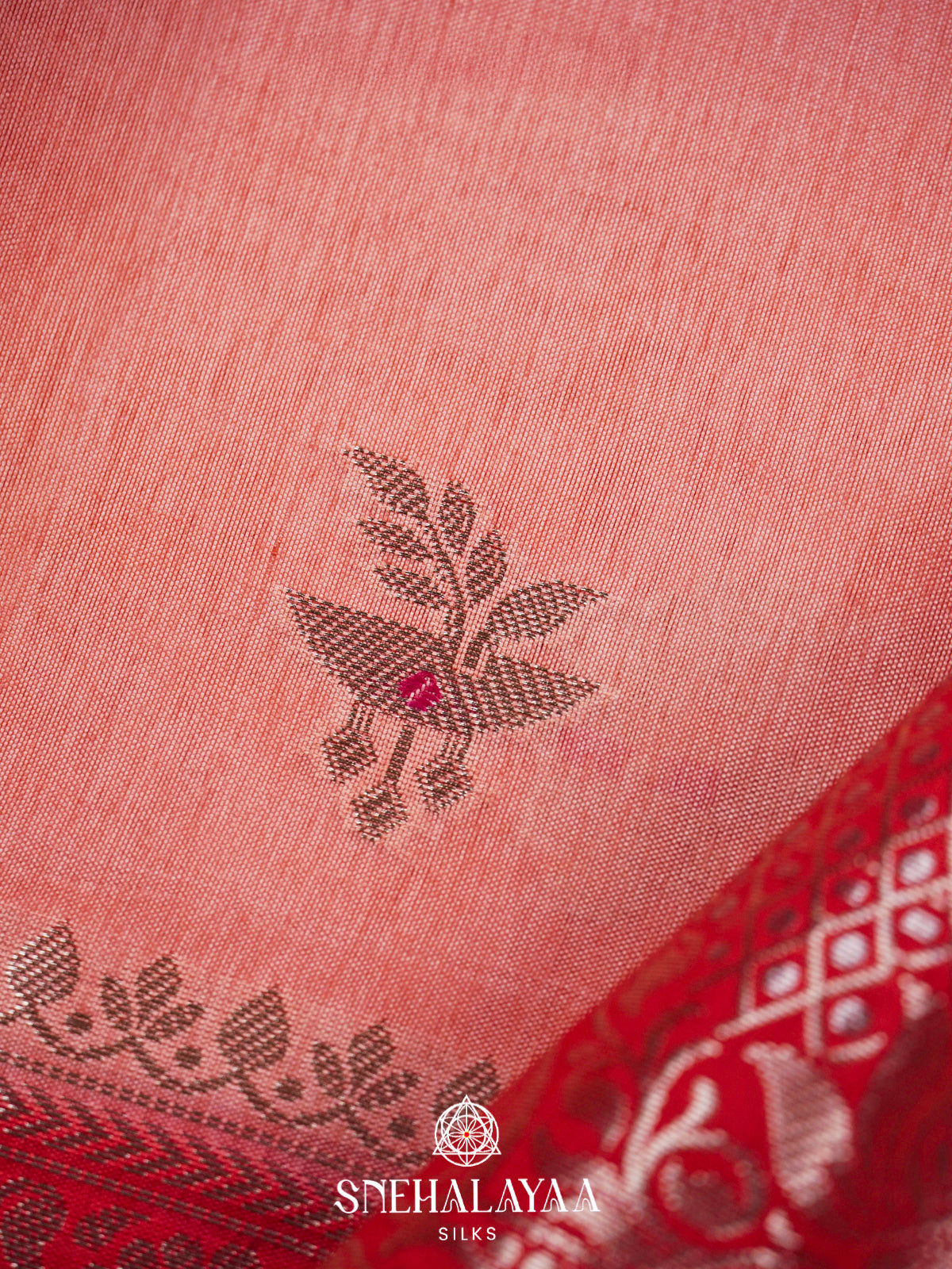 Peach Banaras Raw Silk Saree