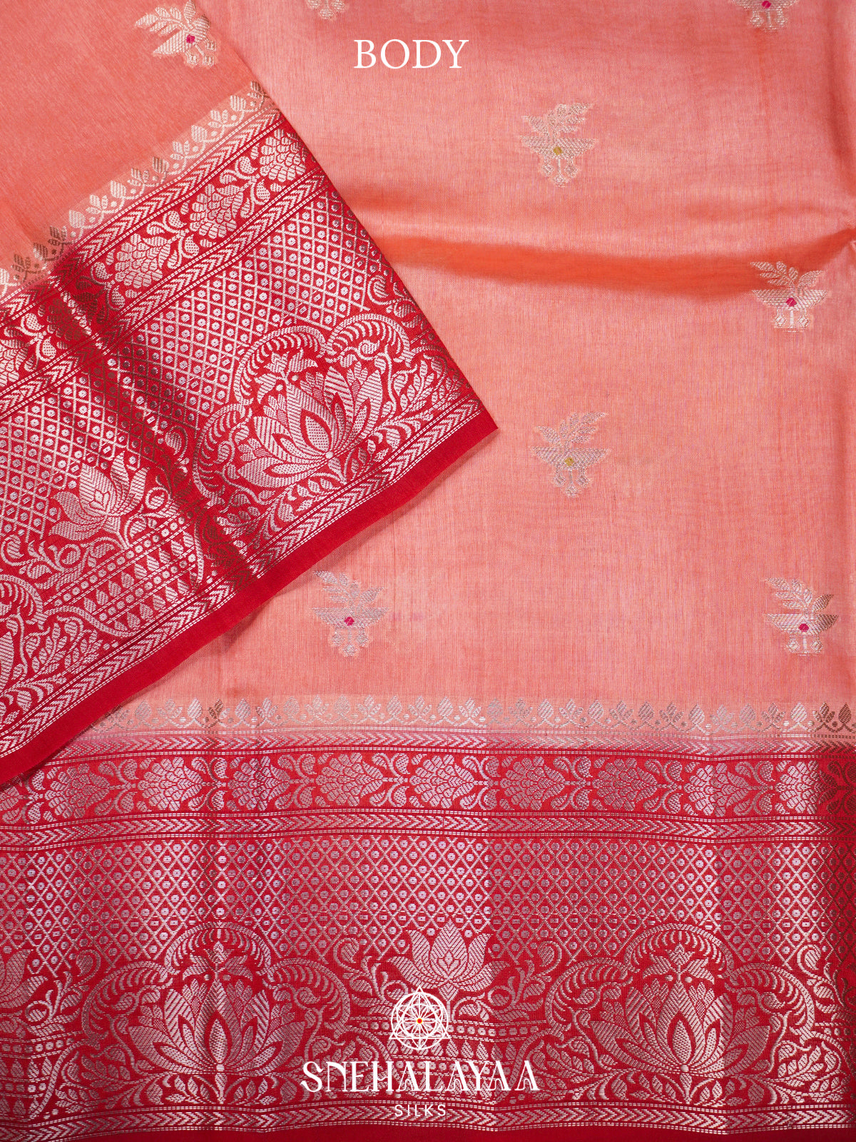 Peach Banaras Raw Silk Saree
