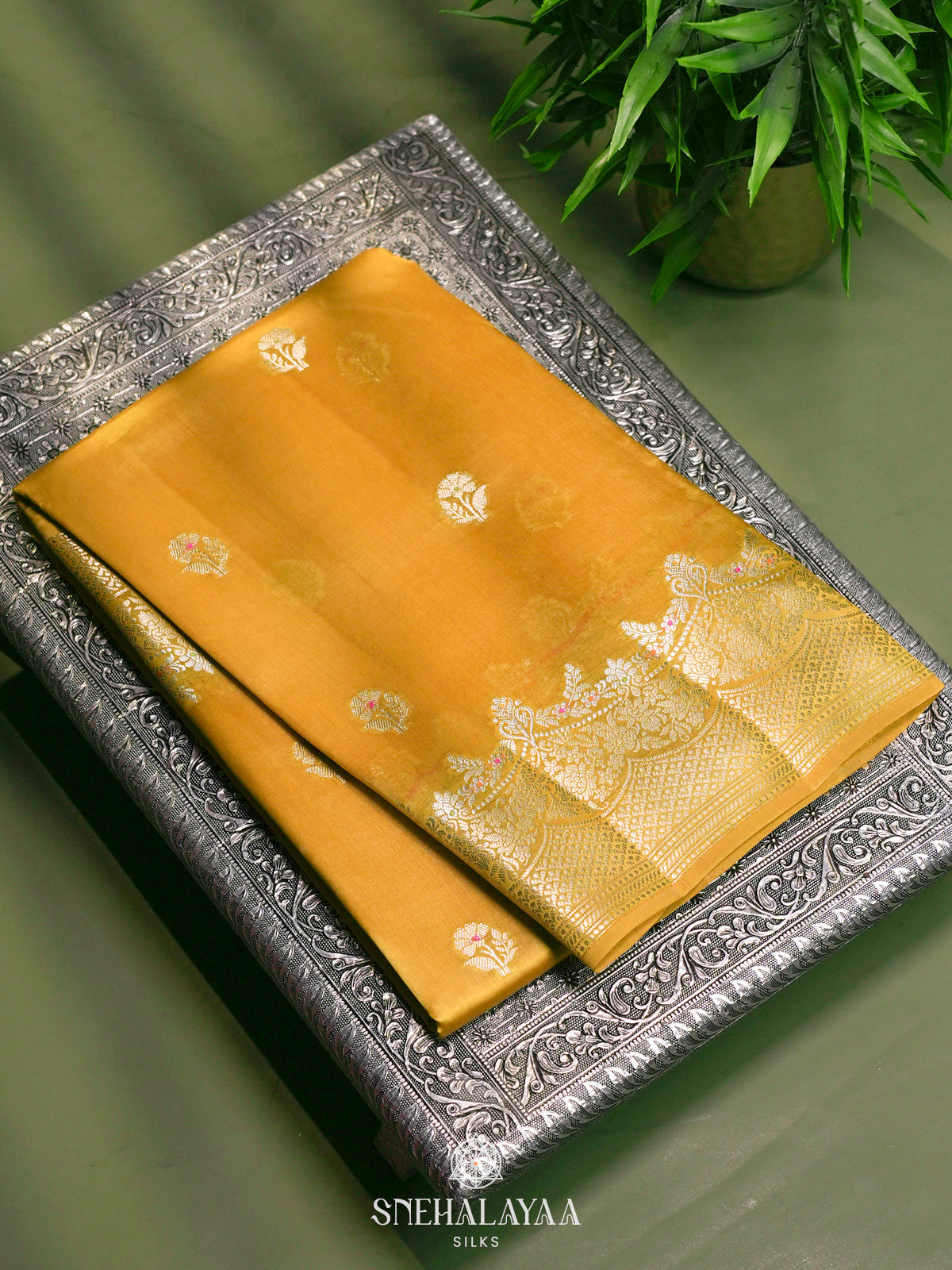 Mango Yellow Banaras Raw Silk Saree