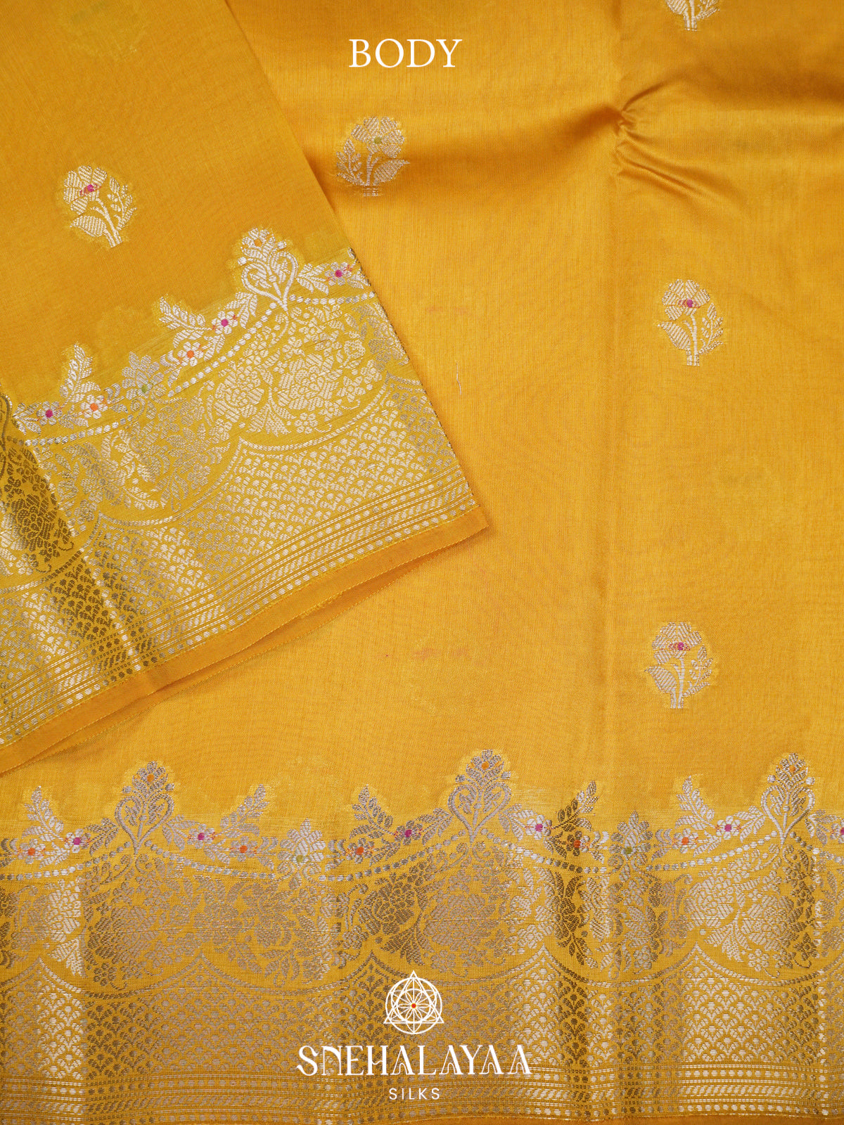 Mango Yellow Banaras Raw Silk Saree