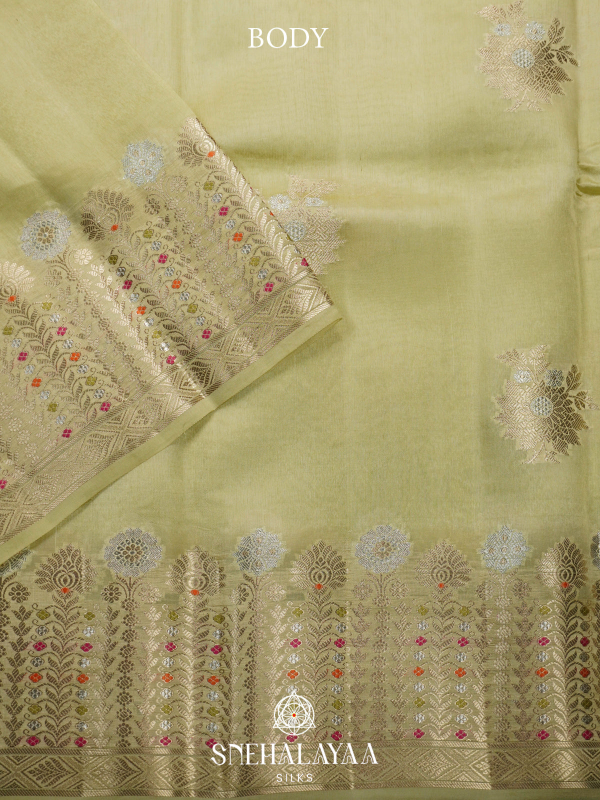 Pista Green Banaras Raw Silk Saree