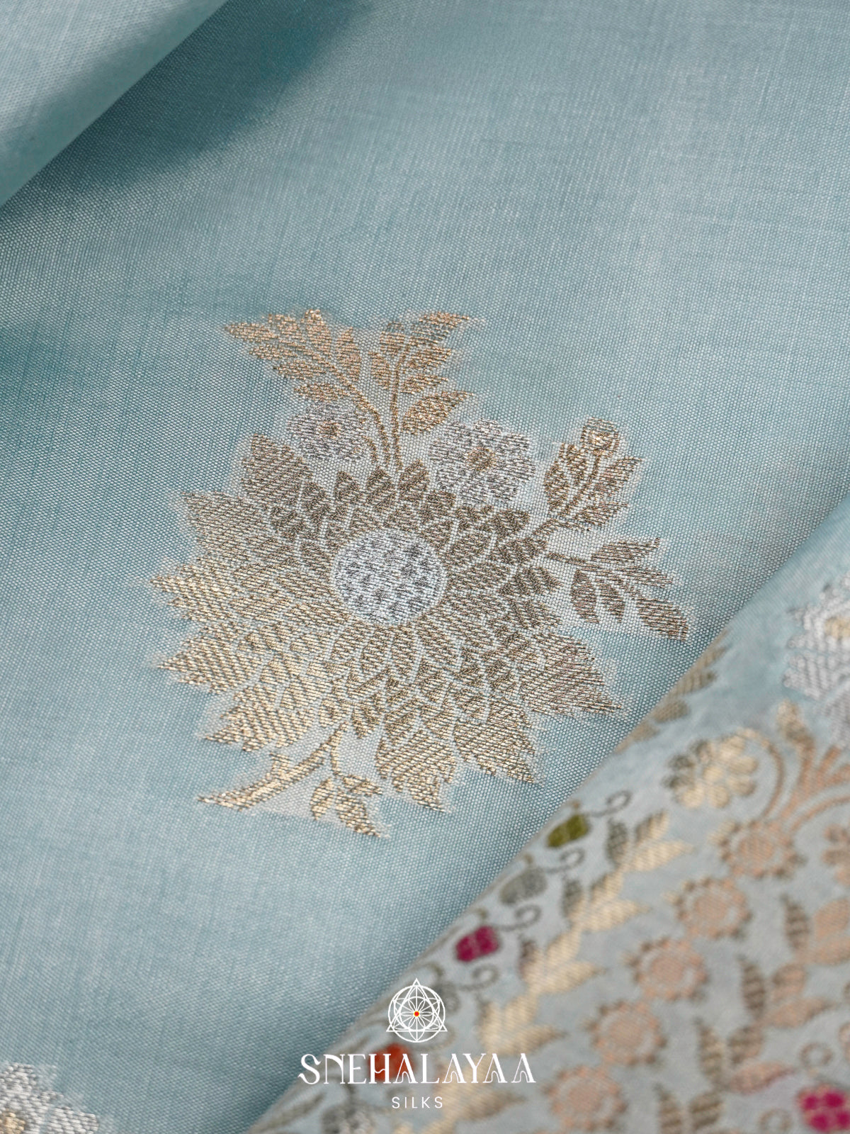 Mint Blue Banaras Raw Silk Saree