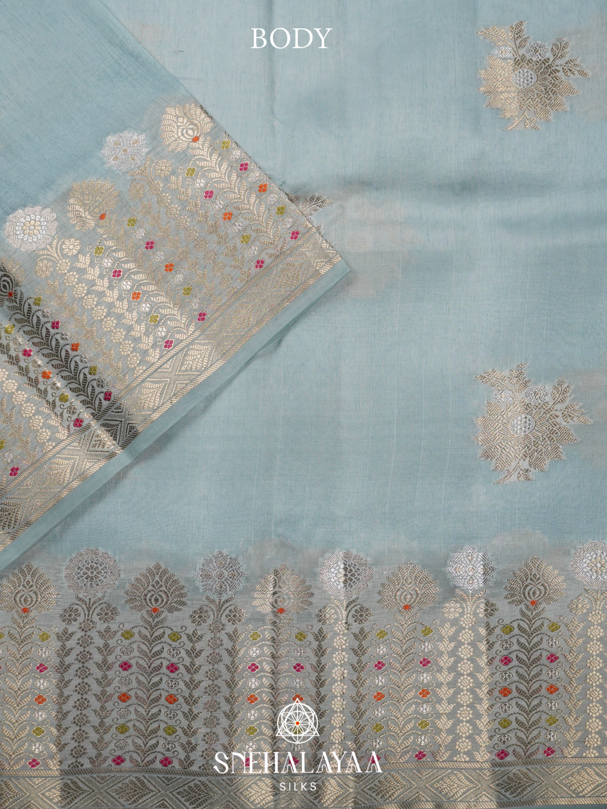 Mint Blue Banaras Raw Silk Saree