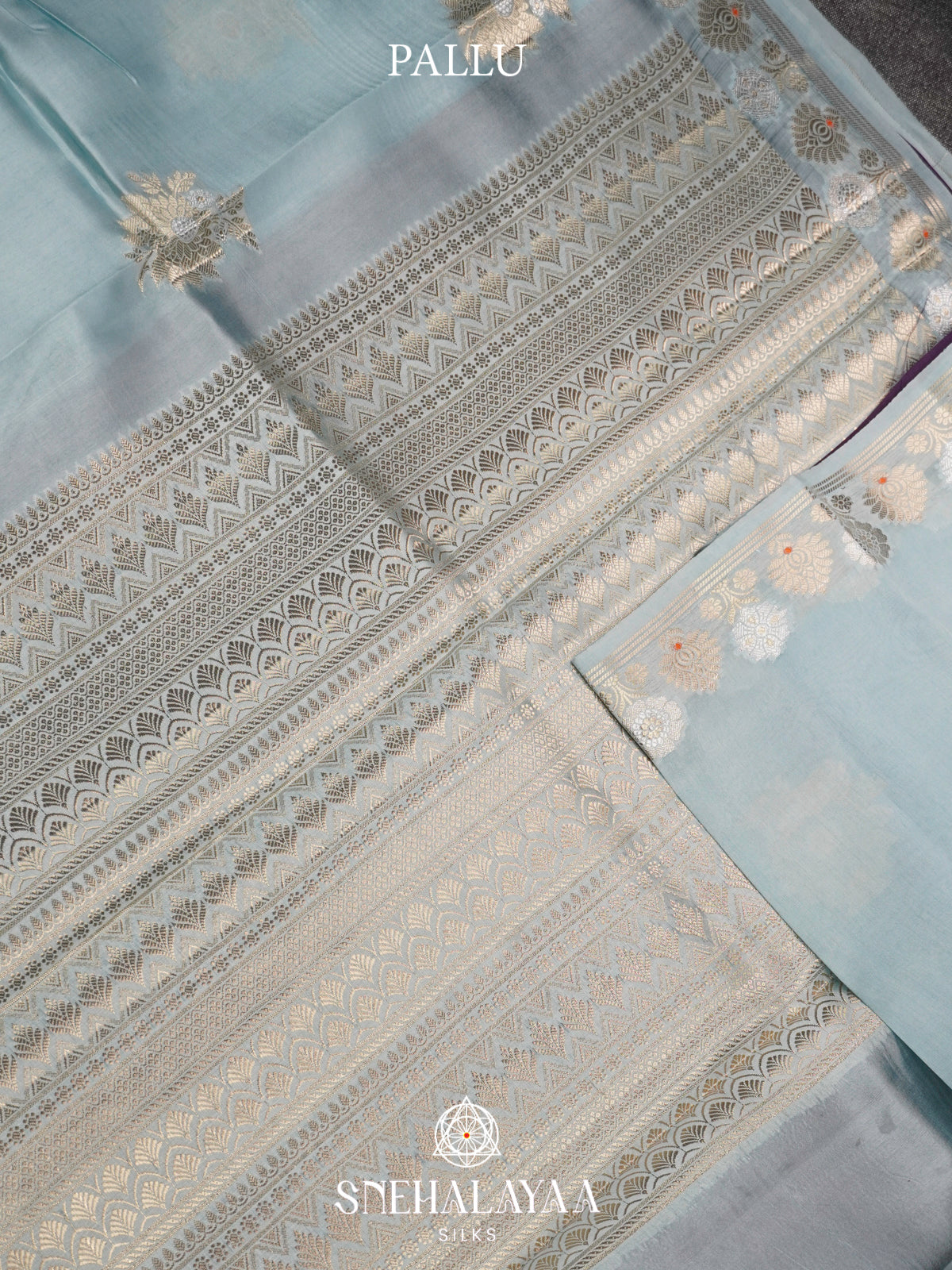 Mint Blue Banaras Raw Silk Saree