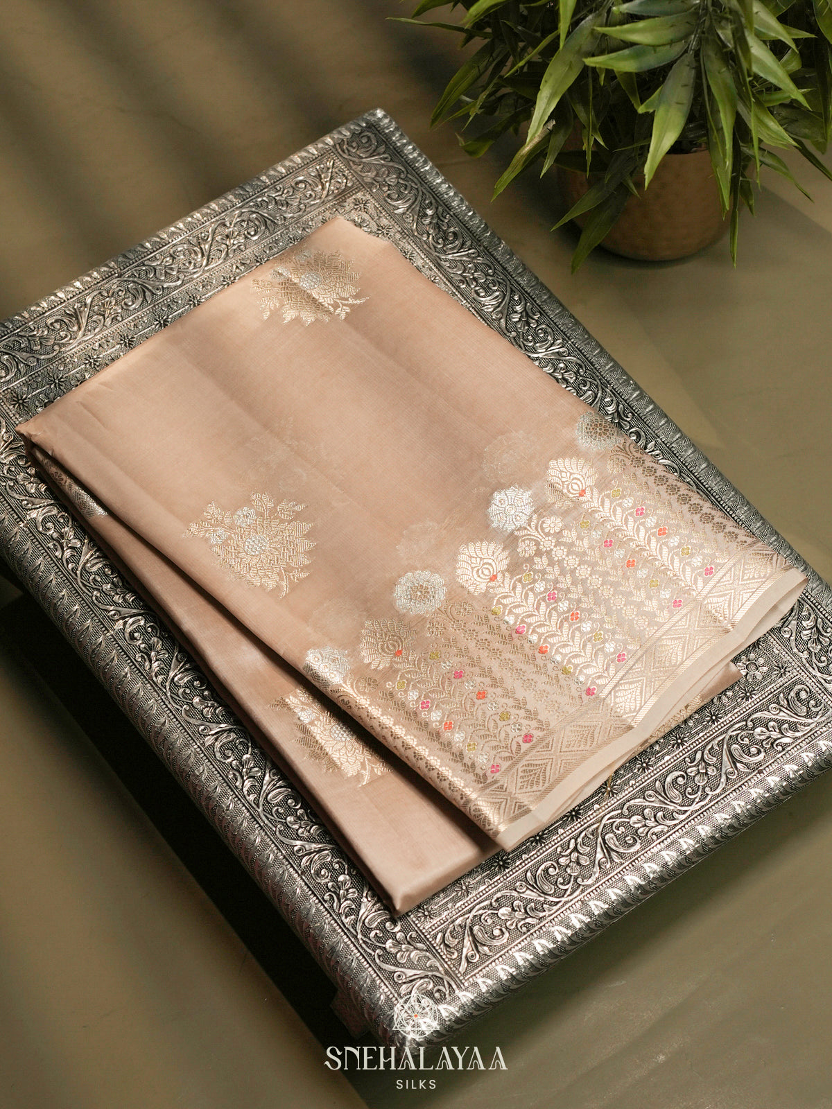 Cream Banaras Raw Silk Saree