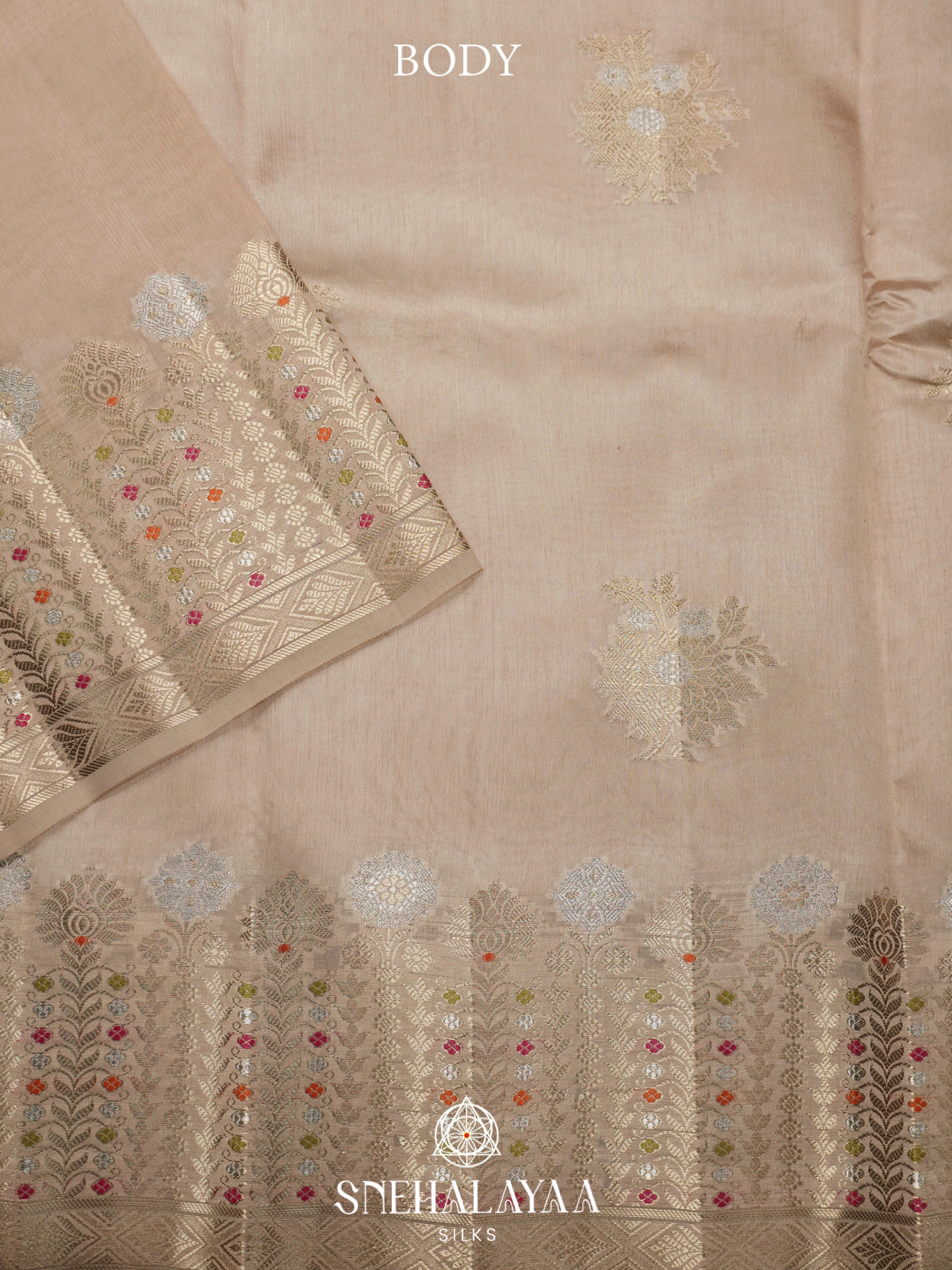 Cream Banaras Raw Silk Saree