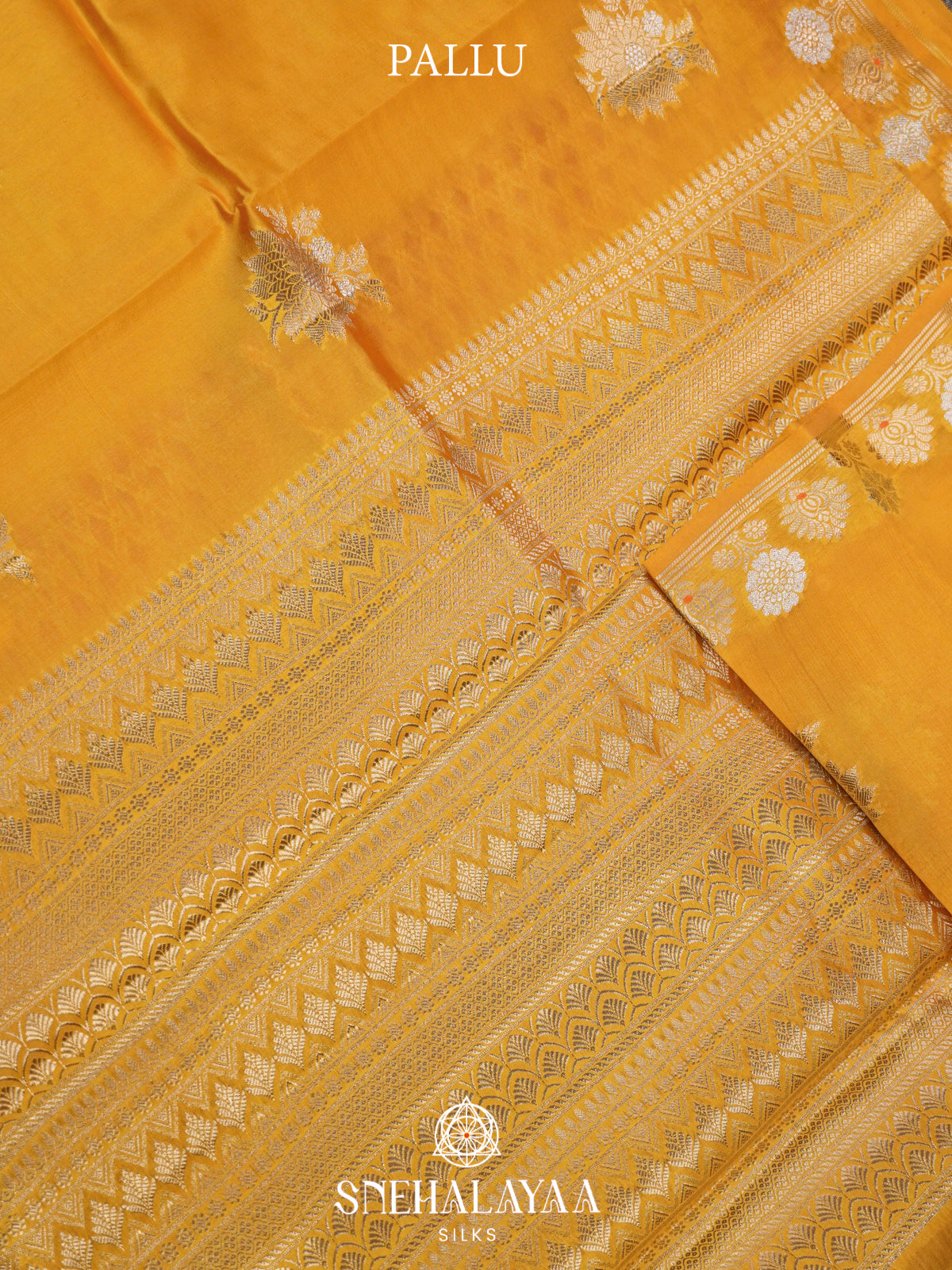 Mango Yellow Banaras Raw Silk Saree
