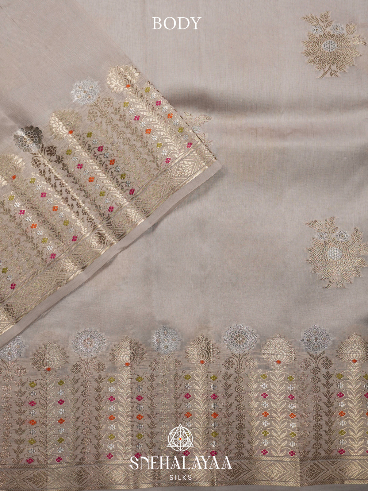 Grey Banaras Raw Silk Saree