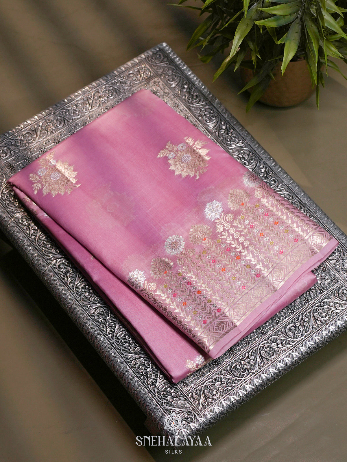 Pink Banaras Raw Silk Saree
