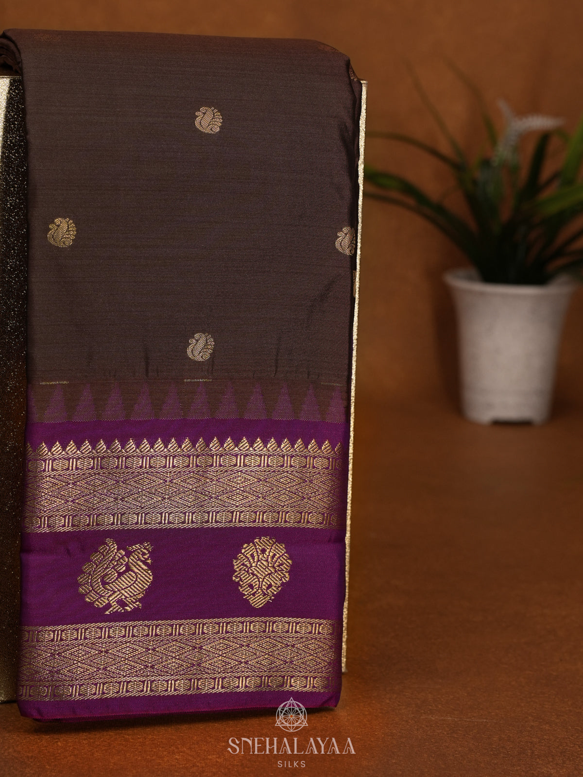 Brown Art Silk Saree