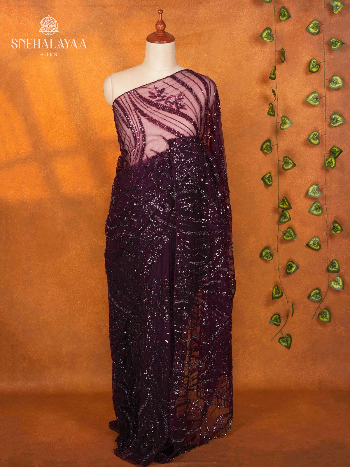 Wine Purple Designer Saree