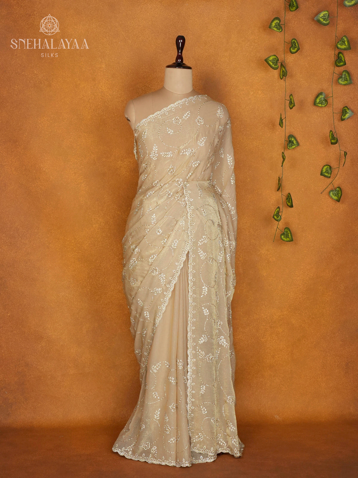 Cream Designer Saree