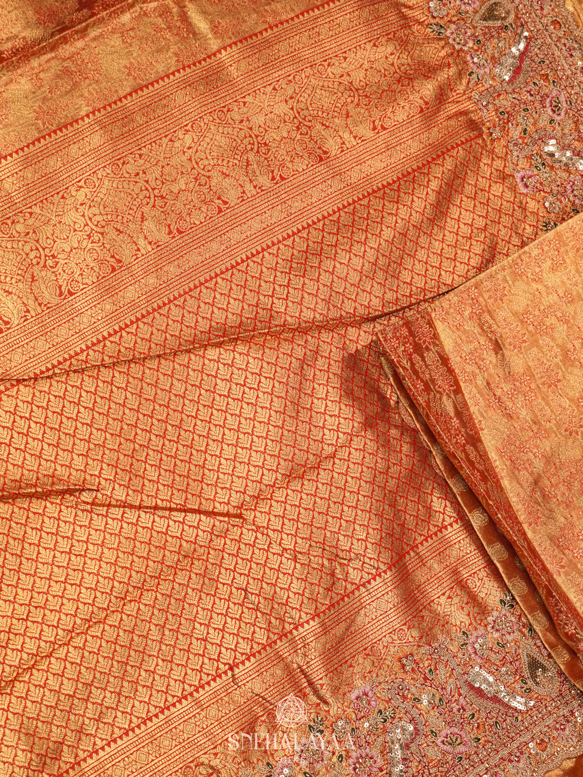 Rust Orange  Designer Saree