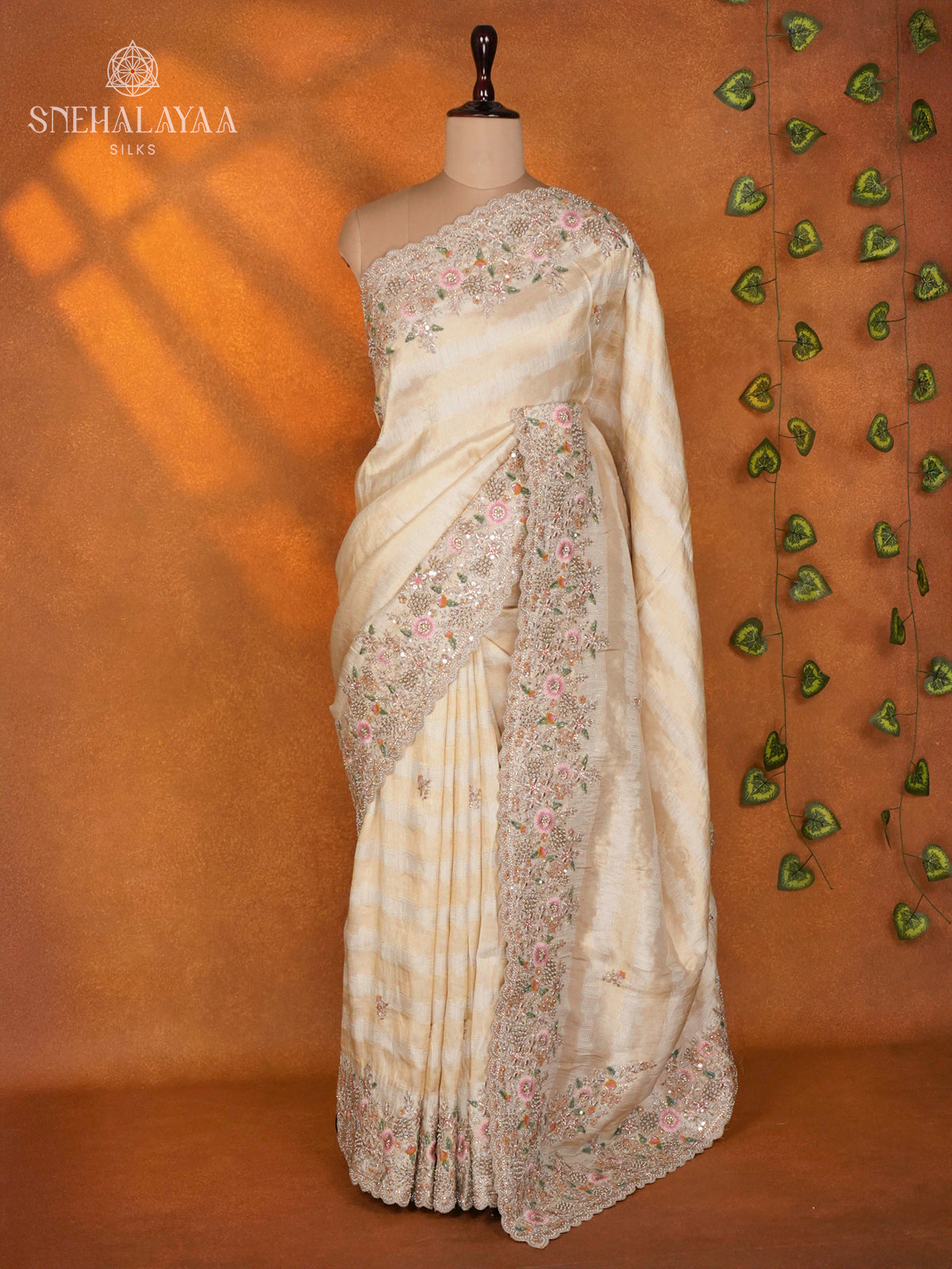 Cream Designer Saree