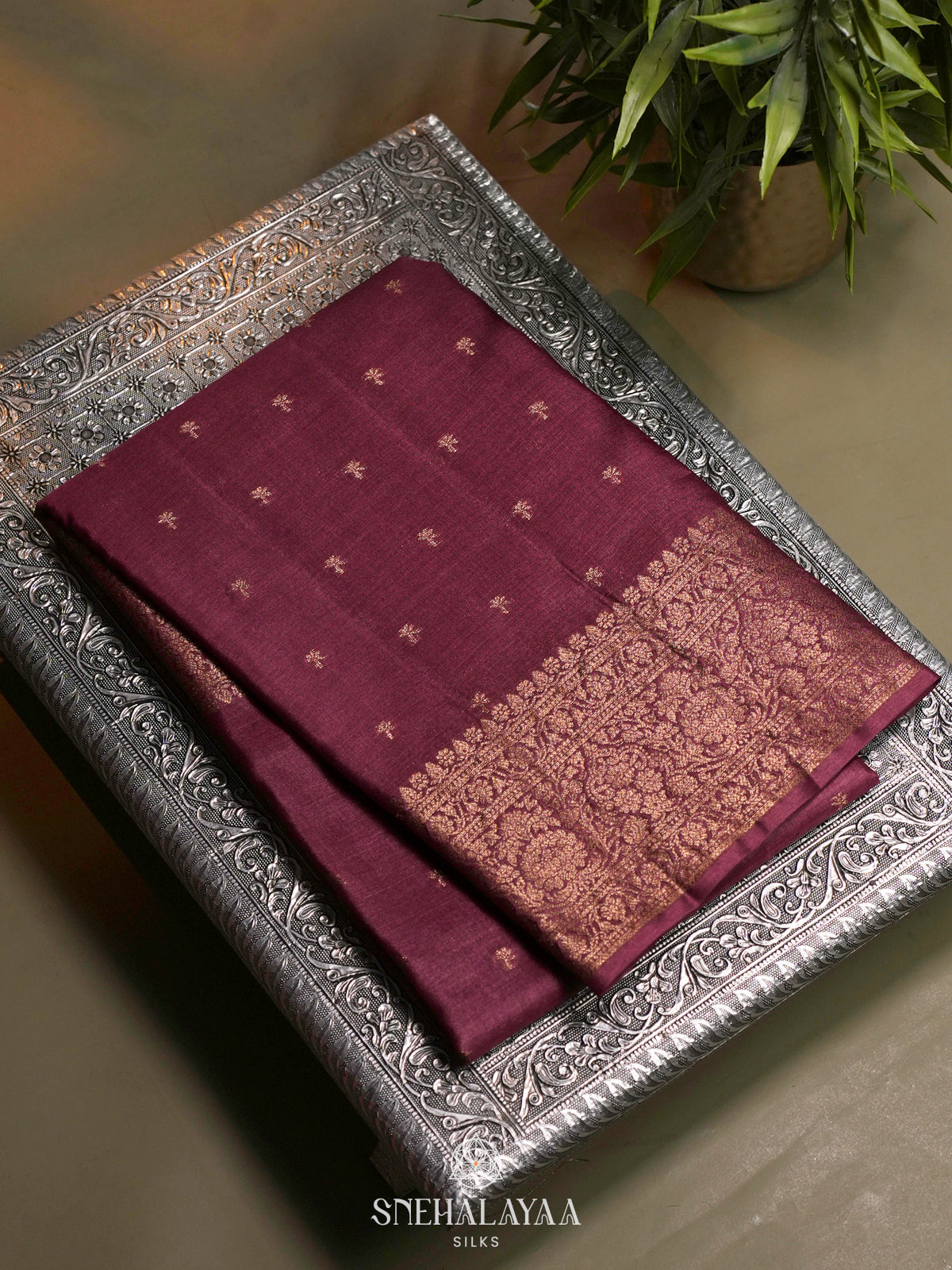 Wine Red Tussar Saree