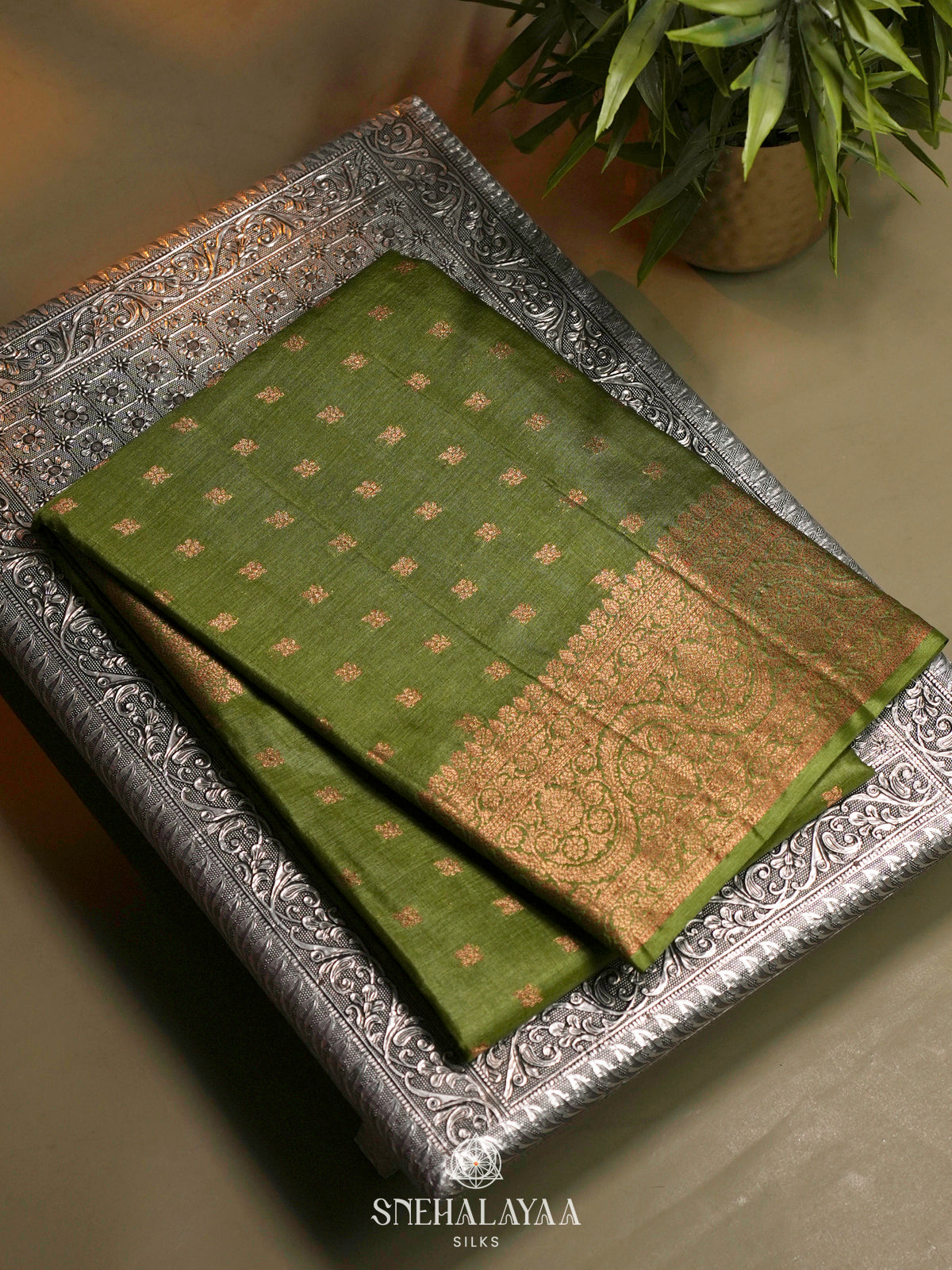 Olive Green Tussar Saree