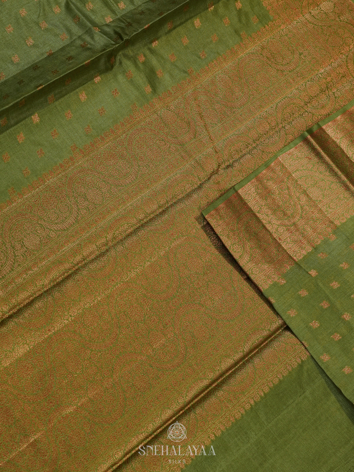 Olive Green Tussar Saree