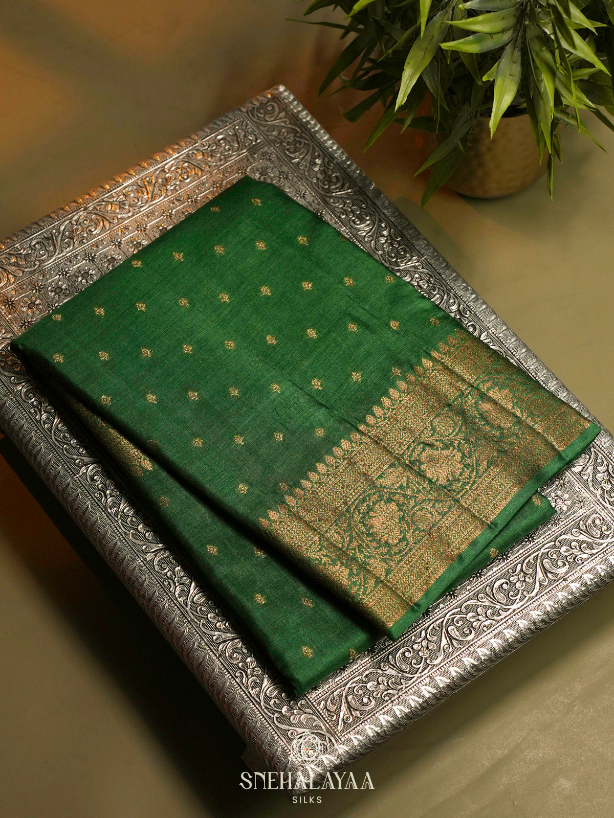 Forest Green Tussar Saree