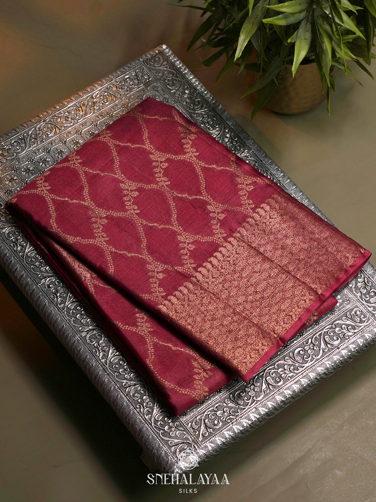 Maroon Tussar Saree