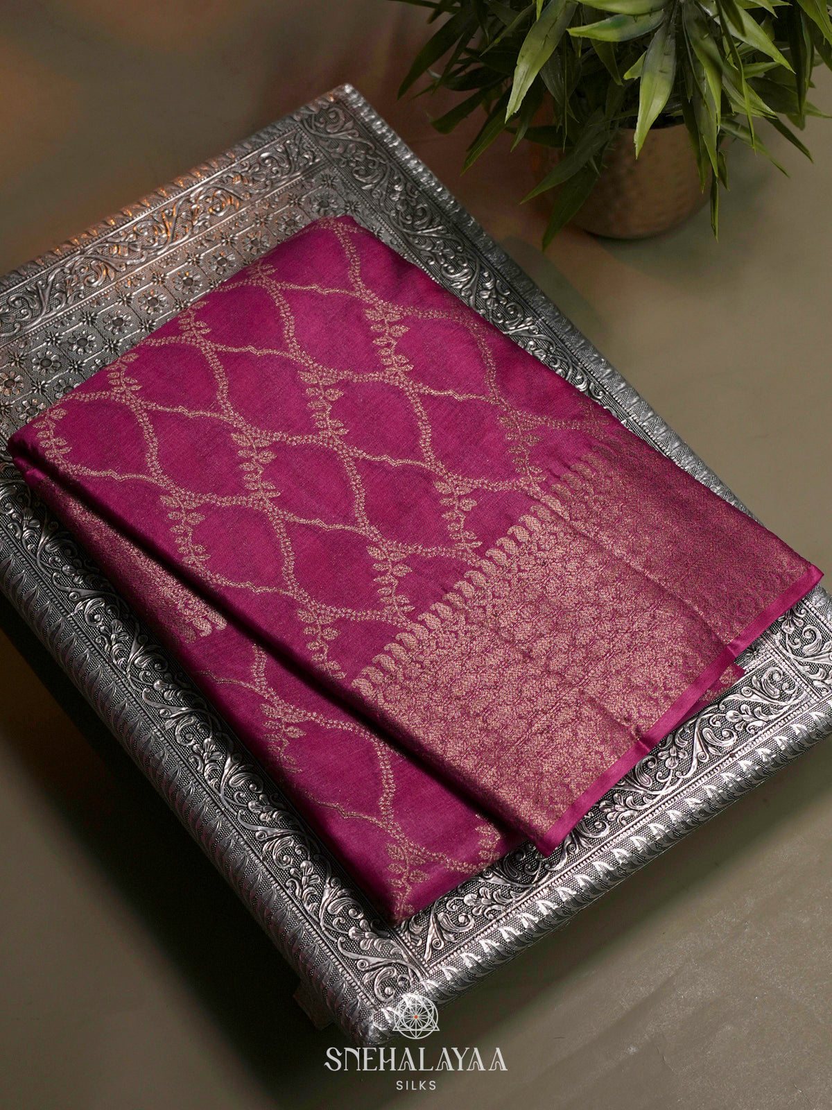 Magenta Pink Tussar Saree