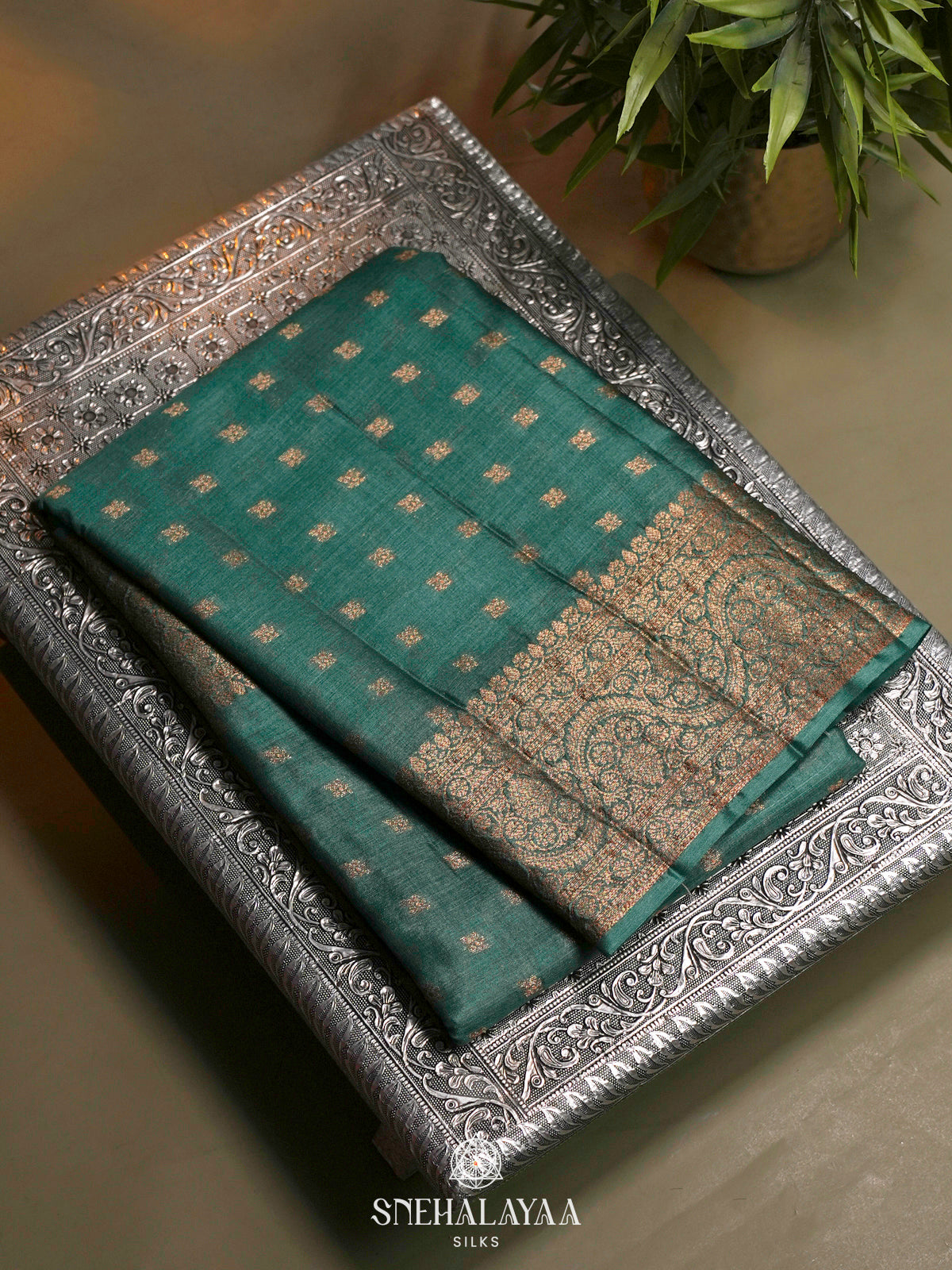 Teal Blue Tussar Saree