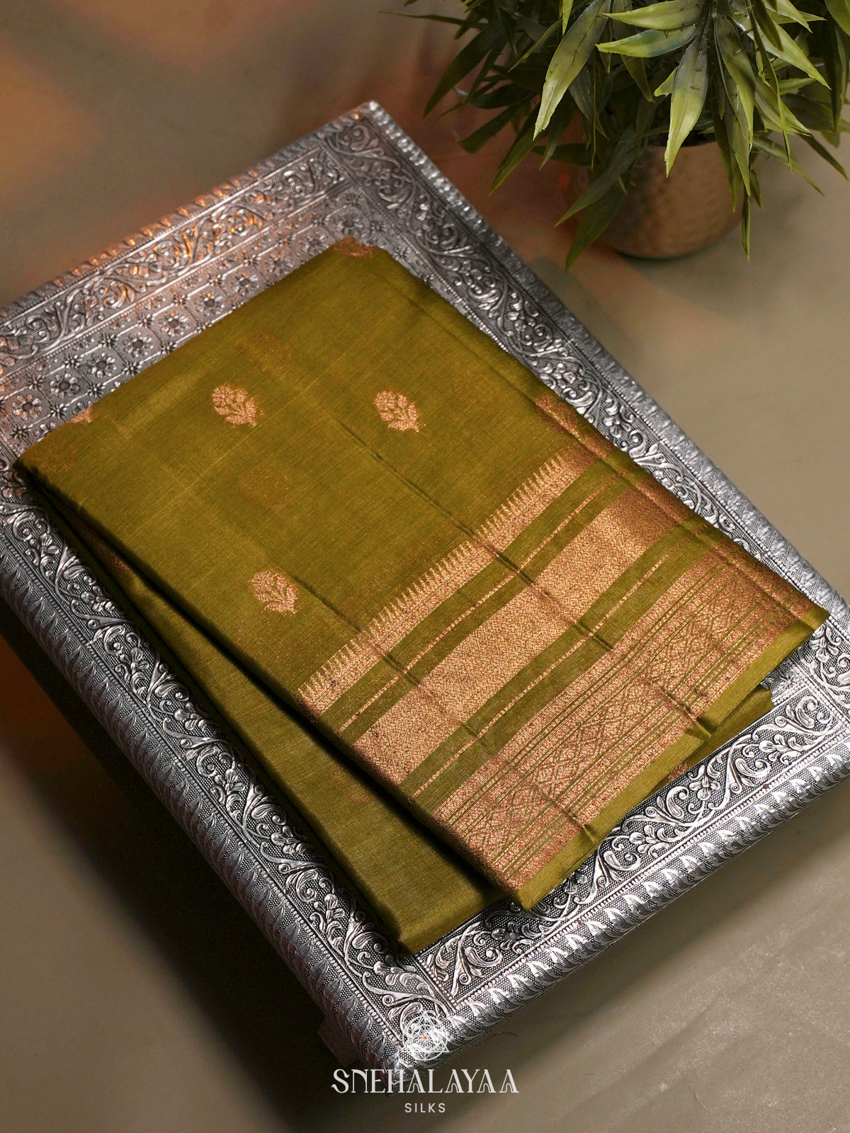 Olive Green Tussar Saree