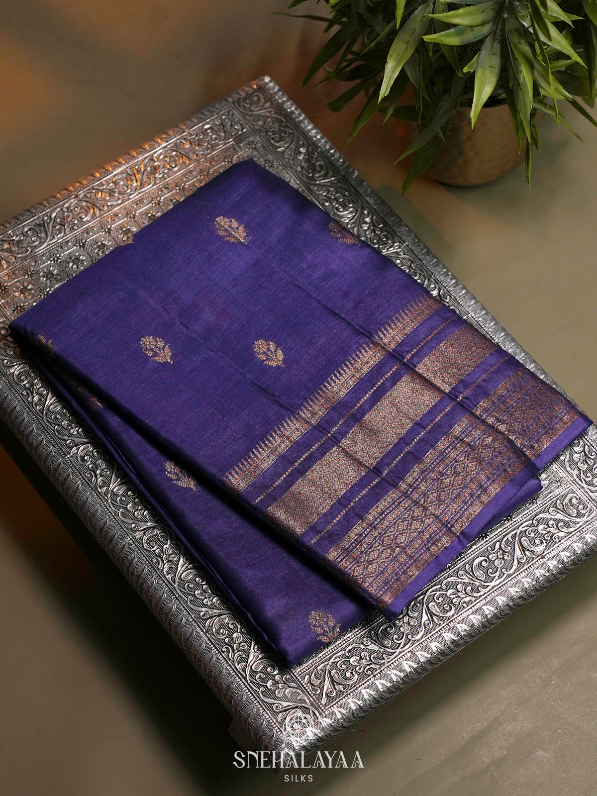 Navy Blue Tussar Saree