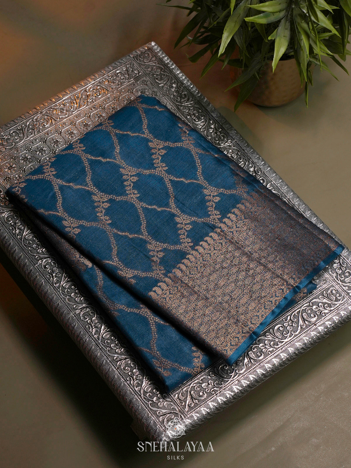 Peacock Blue Tussar Saree