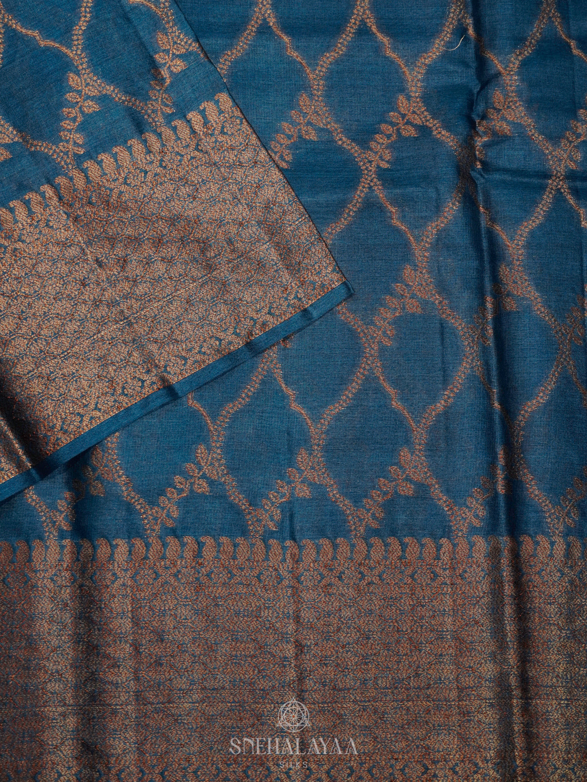 Peacock Blue Tussar Saree