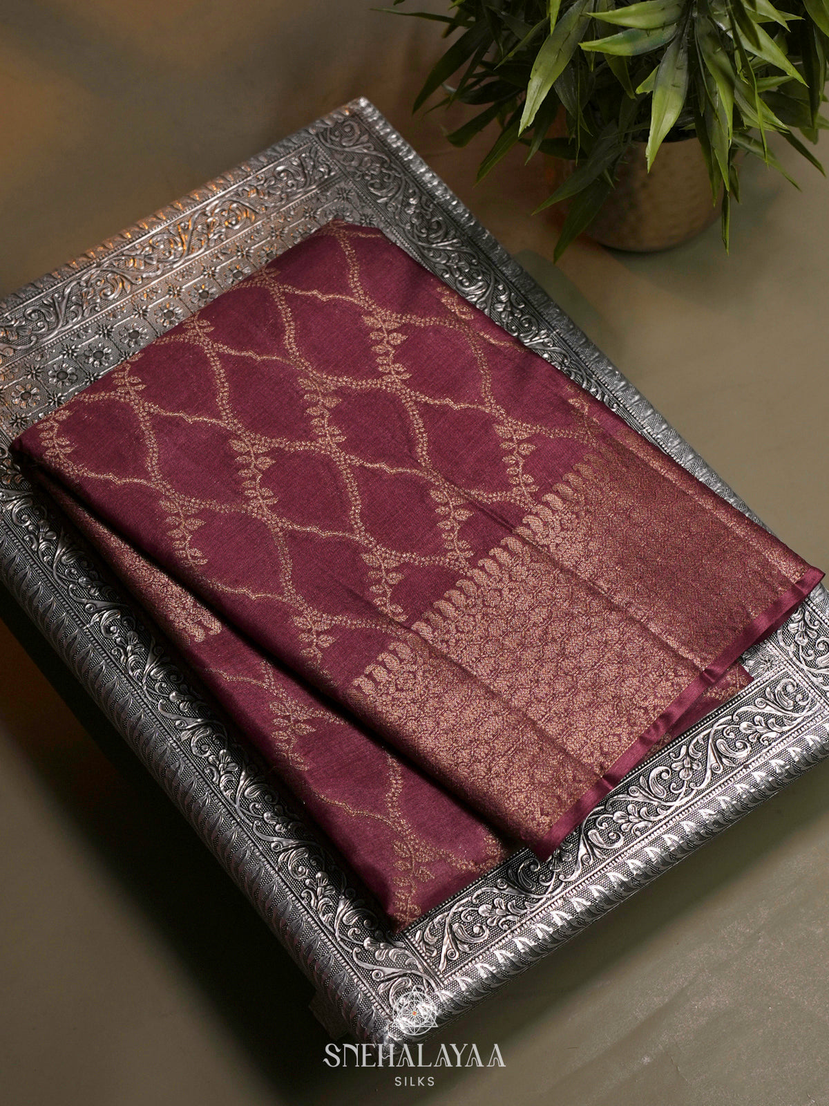 Wine Red Tussar Saree