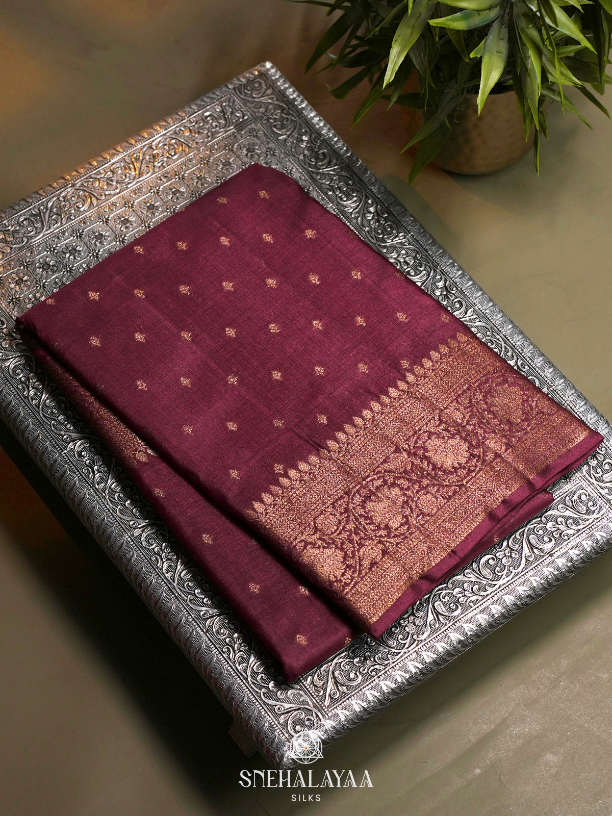 Magenta Tussar Saree